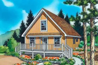 Однокомнатный коттедж в деревенском стиле 93 м²